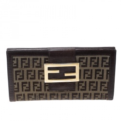 Pre Owned Fendi Brown Zucchino Canvas Forever Continental Wallet