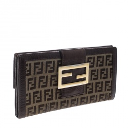 Pre Owned Fendi Brown Zucchino Canvas Forever Continental Wallet