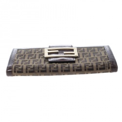 Pre Owned Fendi Brown Zucchino Canvas Forever Continental Wallet