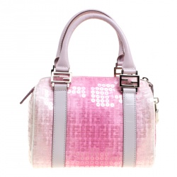 Pre Owned Fendi Pink Zucchino Canvas and Sequins Mini Forever Bauletto Boston Bag