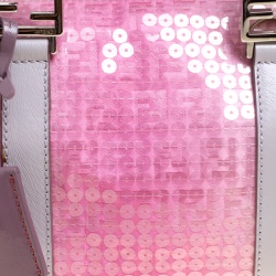 Pre Owned Fendi Pink Zucchino Canvas and Sequins Mini Forever Bauletto Boston Bag