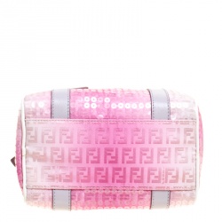 Pre Owned Fendi Pink Zucchino Canvas and Sequins Mini Forever Bauletto Boston Bag
