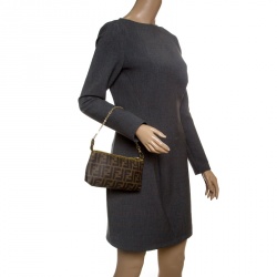 Pre Owned Fendi Tobacco Zucca Coated Canvas Pochette