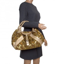 Pre Owned Fendi Gold Leather Beads and Sequin Limited Edition 9/10 Spy Bag