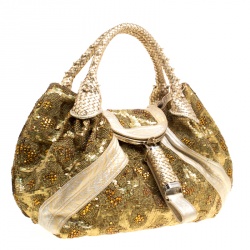Pre Owned Fendi Gold Leather Beads and Sequin Limited Edition 9/10 Spy Bag