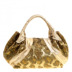 Pre Owned Fendi Gold Leather Beads and Sequin Limited Edition 9/10 Spy Bag