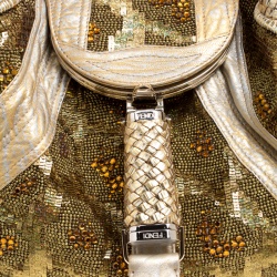 Pre Owned Fendi Gold Leather Beads and Sequin Limited Edition 9/10 Spy Bag