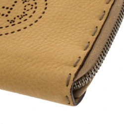 Pre Owned Fendi Tan Selleria Leather Zip Around Wallet