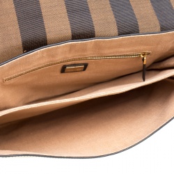 Pre Owned Fendi Black/Brown Croc Embossed Pequin Stripped Leather Large Claudia Shoulder Bag