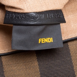 Pre Owned Fendi Black/Brown Croc Embossed Pequin Stripped Leather Large Claudia Shoulder Bag