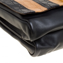 Pre Owned Fendi Black/Brown Croc Embossed Pequin Stripped Leather Large Claudia Shoulder Bag