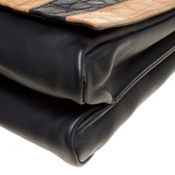 Pre Owned Fendi Black/Brown Croc Embossed Pequin Stripped Leather Large Claudia Shoulder Bag