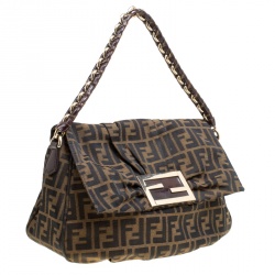 Pre Owned Fendi Tobacco Zucca Canvas Mia Flap Shoulder Bag