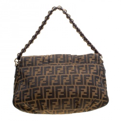 Pre Owned Fendi Tobacco Zucca Canvas Mia Flap Shoulder Bag