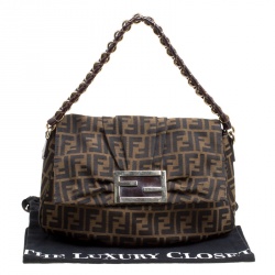Pre Owned Fendi Tobacco Zucca Canvas Mia Flap Shoulder Bag