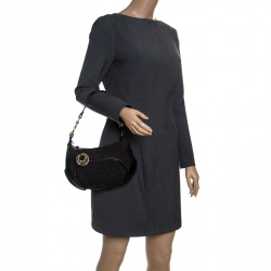 Pre Owned Fendi Black Zucchino Canvas Front Pocket Shoulder Bag