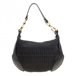 Pre Owned Fendi Black Zucchino Canvas Front Pocket Shoulder Bag