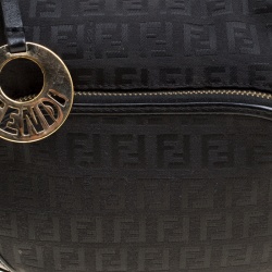 Pre Owned Fendi Black Zucchino Canvas Front Pocket Shoulder Bag