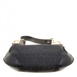 Pre Owned Fendi Black Zucchino Canvas Front Pocket Shoulder Bag