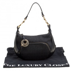 Pre Owned Fendi Black Zucchino Canvas Front Pocket Shoulder Bag
