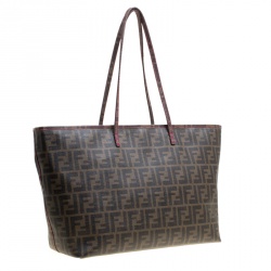Pre Owned Fendi Tobacco Zucca Coated Canvas Spalmati Roll Shopper Tote
