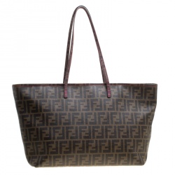 Pre Owned Fendi Tobacco Zucca Coated Canvas Spalmati Roll Shopper Tote