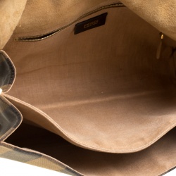 Pre Owned Fendi Tobacco Canvas Large Pequin Stripe Claudia Shoulder Bag