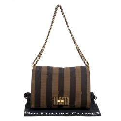 Pre Owned Fendi Tobacco Canvas Large Pequin Stripe Claudia Shoulder Bag