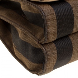 Pre Owned Fendi Tobacco Canvas Large Pequin Stripe Claudia Shoulder Bag