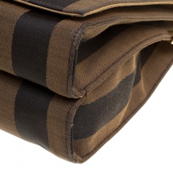 Pre Owned Fendi Tobacco Canvas Large Pequin Stripe Claudia Shoulder Bag
