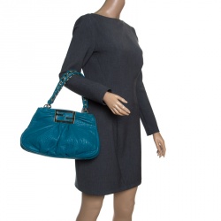 Pre Owned Fendi Turquoise Grained Leather Small Mia Tote