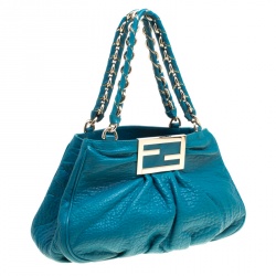 Pre Owned Fendi Turquoise Grained Leather Small Mia Tote
