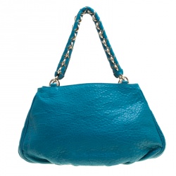 Pre Owned Fendi Turquoise Grained Leather Small Mia Tote