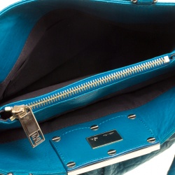 Pre Owned Fendi Turquoise Grained Leather Small Mia Tote