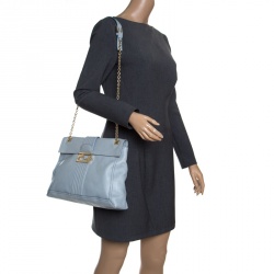Pre Owned Fendi Tale Blue Leather Maxi Baguette Flap Shoulder Bag