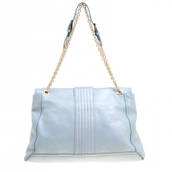 Pre Owned Fendi Tale Blue Leather Maxi Baguette Flap Shoulder Bag