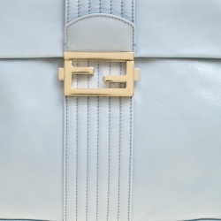 Pre Owned Fendi Tale Blue Leather Maxi Baguette Flap Shoulder Bag