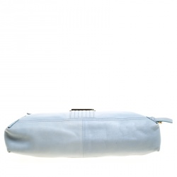 Pre Owned Fendi Tale Blue Leather Maxi Baguette Flap Shoulder Bag