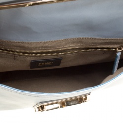 Pre Owned Fendi Tale Blue Leather Maxi Baguette Flap Shoulder Bag