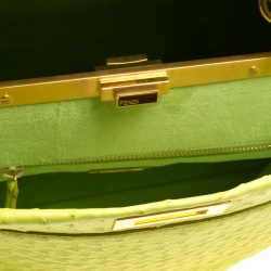 Pre Owned Fendi Neon Green Ostrich Large Peekaboo Top Handle Bag
