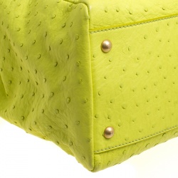 Pre Owned Fendi Neon Green Ostrich Large Peekaboo Top Handle Bag