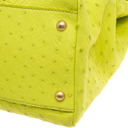 Pre Owned Fendi Neon Green Ostrich Large Peekaboo Top Handle Bag