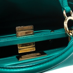 Pre Owned Fendi Green Leather Mini Peekaboo Top Handle Bag