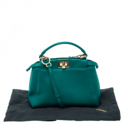 Pre Owned Fendi Green Leather Mini Peekaboo Top Handle Bag