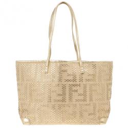 Pre Owned Fendi Gold Matrioska Woven Tote