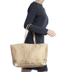 Pre Owned Fendi Gold Matrioska Woven Tote