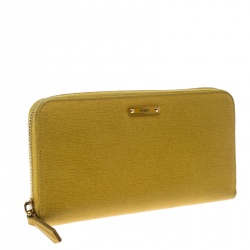 Pre Owned Fendi Yellow Leather Zip Around Wallet 