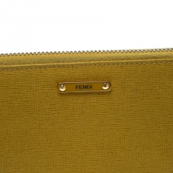 Pre Owned Fendi Yellow Leather Zip Around Wallet 