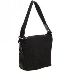 Pre Owned Fendi Black Zucchino Jacquard Shoulder Bag