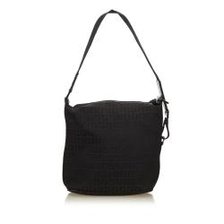 Pre Owned Fendi Black Zucchino Jacquard Shoulder Bag